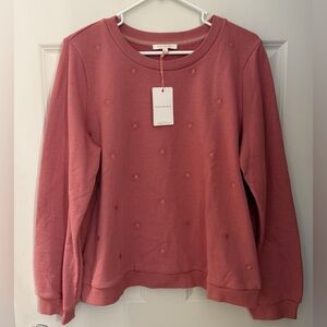 NWT Skies Are Blue Jana Embroidered Polka Dot Sweatshirt, Pink, XL